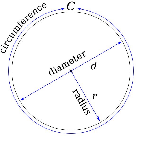 This math diagram helps explain circle basics by labelling the circumference, diameter and radius.