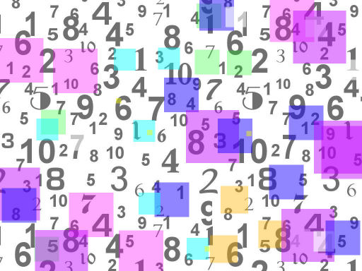 This picture shows a number graphic with a large number of digits spread across the image as well as boxes of different colors.
