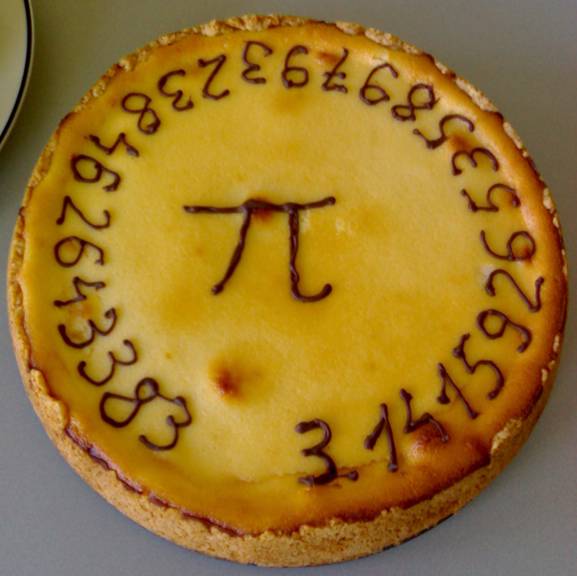 This picture shows a pie celebrating the mathematical value of Pi to 27 decimal places.