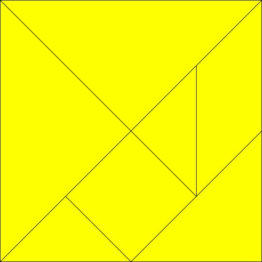 This picture shows a completed tangram puzzle in the shape of a square. Tangram puzzles have 7 pieces which can be put together to form a range of different shapes.