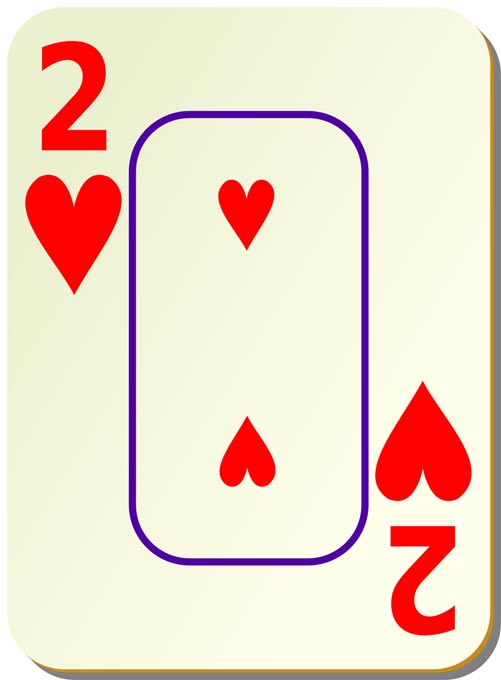 This picture features a large version of the 2 of hearts playing card.