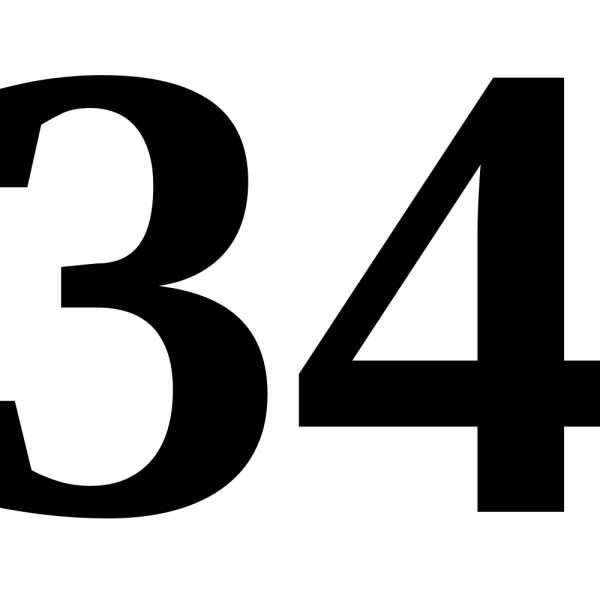 This picture shows the number 34 written in black.