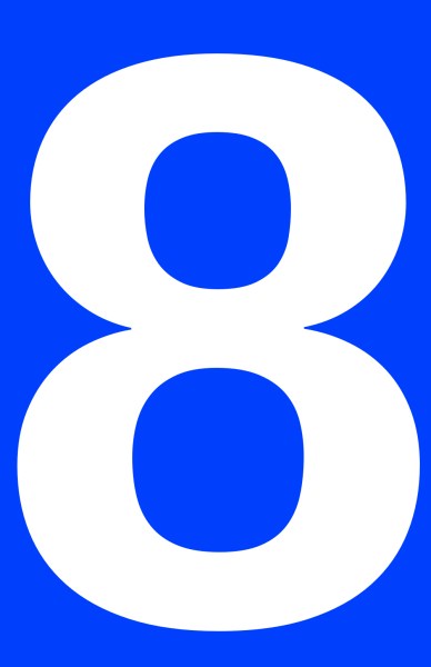 This picture shows a white number 8 inside a rectangle.