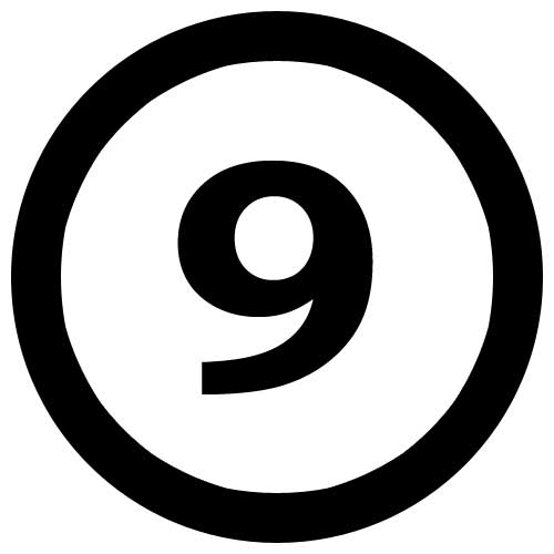 This picture shows a black number 9 inside a circle.