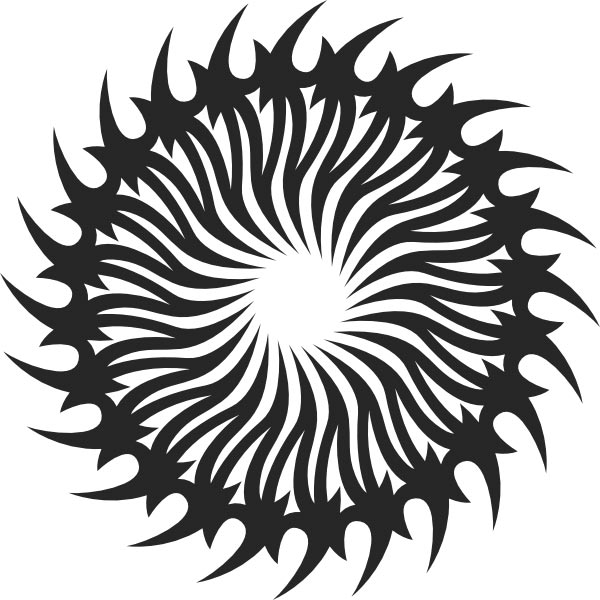 This picture features a styilzed sun spiral design.