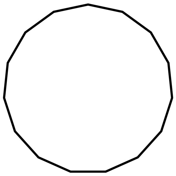 This picture features a pentadecagon. A pentadecagon is a polygon with 15 sides and 15 interior angles which add to 2340 degrees.