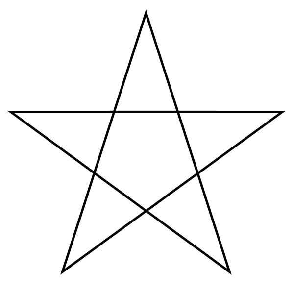 This picture features a pentagram star. A pentagram is a 5 pointed star with 5 straight lines that form the shape of a pentagon in the middle.