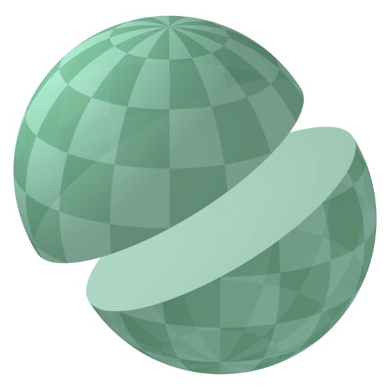 This picture features a sphere cut in half, creating two equal hemispheres.