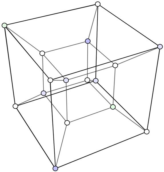 This picture features a tesseract hypercube. A tesseract is four dimensional representation of a cube. A square is 2D, a cube is 3D and a tesseract is 4D.