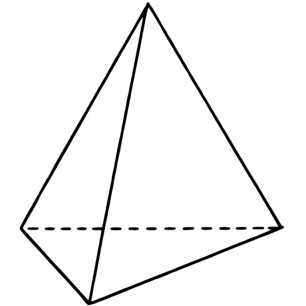 This picture features a tetrahedron. A tetrahedron is a polyhedron that has 4 triangular faces, with 3 of them meeting at each point.