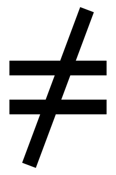 This picture shows an inequality sign, used in math to show that two values, expressions or objects are not equal.