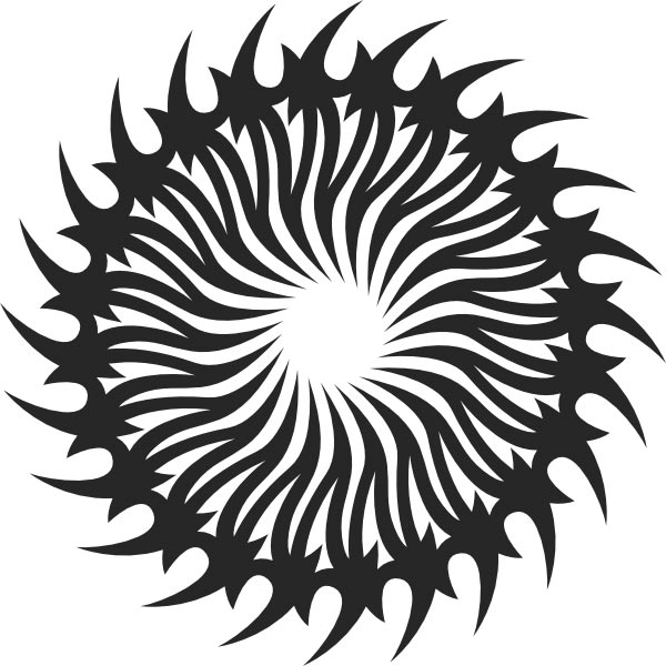 This picture features a styilzed sun spiral design.
