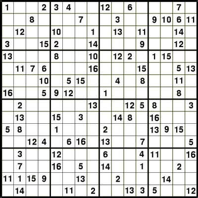 Printable 16x16 sudoku  Sudoku printable, Sudoku, Sudoku puzzles